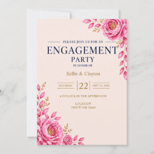 Invitation Fête de fiançailles florale rose élégante