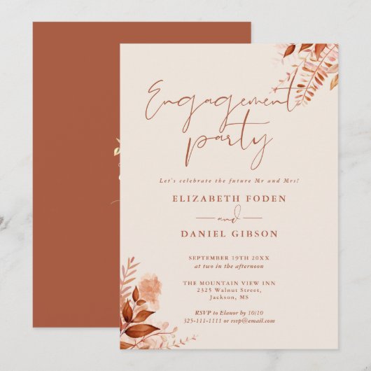 Invitation Fête de fiançailles florale rustique d'automne (Devant / Derrière)
