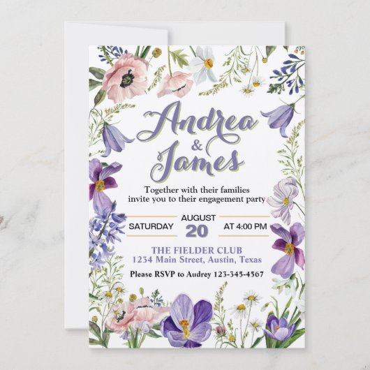 Invitation Fête de fiançailles florale rustique élégante (Devant)