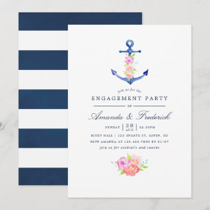 Invitation Fête de fiançailles florale sur le thème nautique
