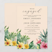 Invitation Fête de fiançailles florale tropicale aquarelle pê (Devant / Derrière)