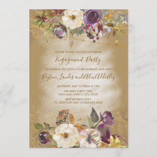 Invitation Fête de fiançailles florale violet ivoire marron