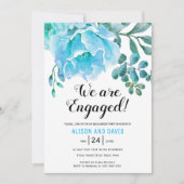 Invitation Fête de fiançailles florales à l'aquarelle bleue (Devant)