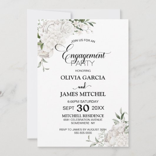 Invitation Fête de fiançailles florales blanches (Devant)