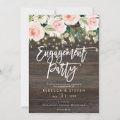 Invitation fête de fiançailles florales en bois rustique (Devant)