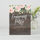 Invitation fête de fiançailles florales en bois rustique (Debout devant)