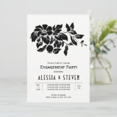 Invitation Fête de fiançailles florales en noir et blanc (Debout devant)