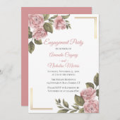 Invitation Fête de fiançailles florales Peony rose Mariage él (Devant / Derrière)