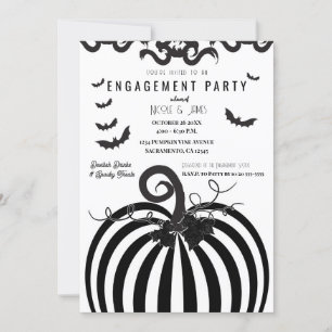 Invitation Fête de fiançailles Halloween Citrouille Noir & Bl