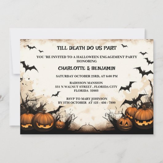 Invitation Fête de fiançailles Halloween gothique (Devant)