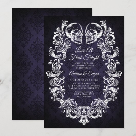 Invitation Fête de fiançailles Halloween gothique (Devant / Derrière)