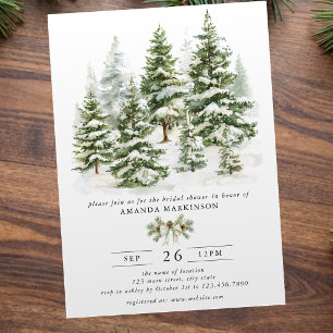 Invitation Fête de fiançailles hivernale à l'aquarelle Evergr