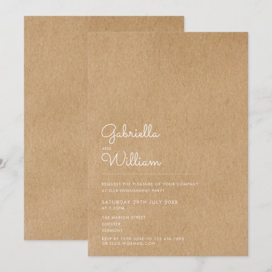 Invitation Fête de fiançailles kraft simple moderne (Devant / Derrière)
