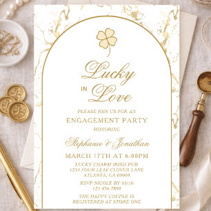 Invitation Fête de fiançailles Lucky in Love Gold Shamrock