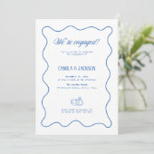 Invitation Fête de fiançailles mariage blanc et bleu (Debout devant)