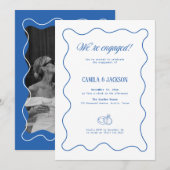 Invitation Fête de fiançailles mariage blanc et bleu (Devant / Derrière)