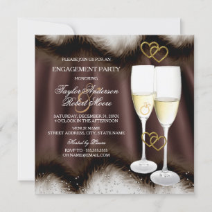 Invitation Fête de Fiançailles Marron Noir Champagne Anneau C