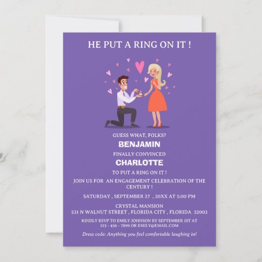 Invitation Fête de fiançailles mignonne et drôle (Devant)