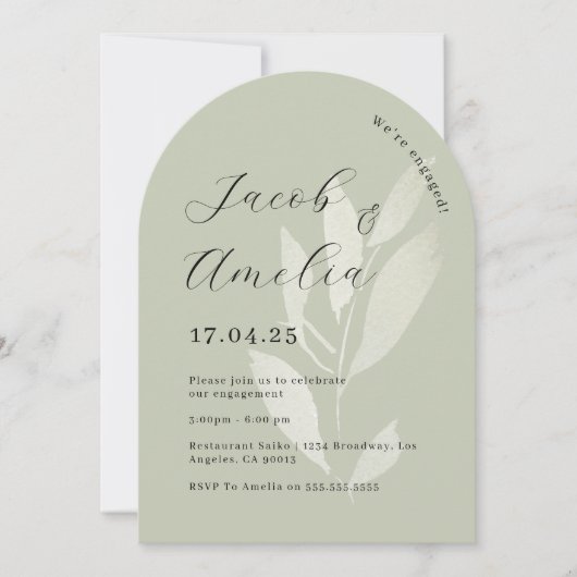 Invitation Fête de fiançailles moderne à l'arche de feuille d (Devant)