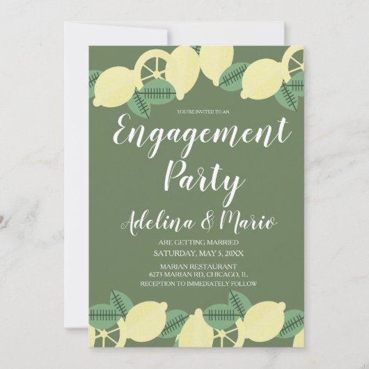 Invitation Fête de fiançailles moderne Boho Citron Verdure (Devant)