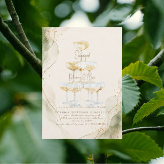 Invitation Fête de fiançailles moderne Champagne Crème et Sau