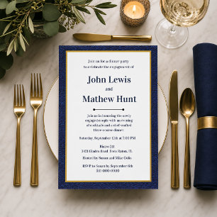 Invitation Fête de fiançailles moderne masculine bleu marine