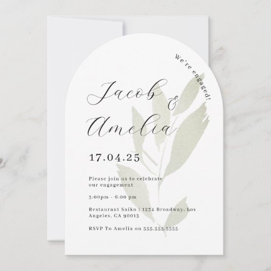 Invitation Fête de fiançailles moderne sous une arche de feui (Devant)