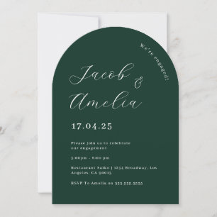 Invitation Fête de fiançailles moderne sous une arche vert ém