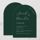Invitation Fête de fiançailles moderne sous une arche vert ém (Devant / Derrière)