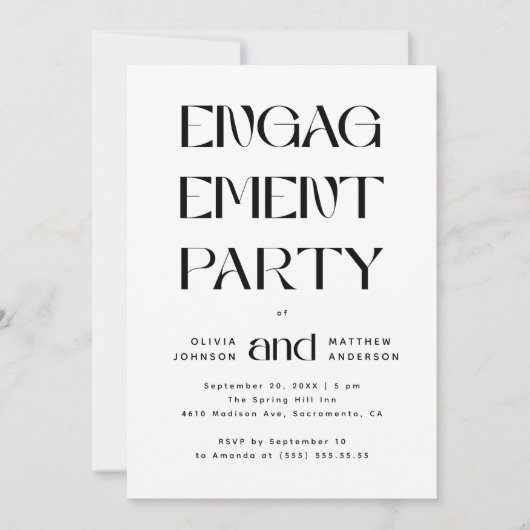 Invitation Fête de fiançailles moderne | Typographie éditoria (Devant)