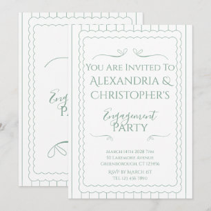 Invitation Fête de Fiançailles Moderne Vert et Blanc