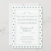 Invitation Fête de Fiançailles Moderne Vert et Blanc à Points (Devant)