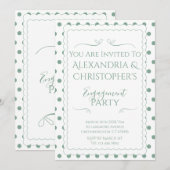 Invitation Fête de Fiançailles Moderne Vert et Blanc à Points (Devant / Derrière)