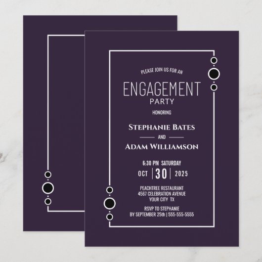 Invitation Fête de Fiançailles Moderne Violette (Devant / Derrière)