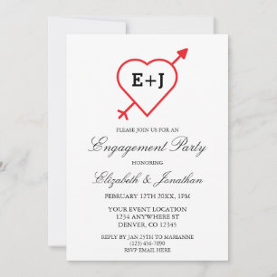 Invitation Fête de fiançailles Monogram Heart And Arrow