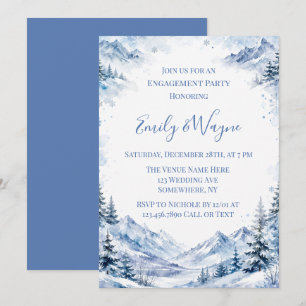 Invitation Fête de fiançailles Montagnes aquarelles bleues en