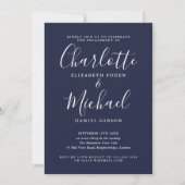 Invitation Fête de fiançailles Navy Blue Signature Script (Devant)