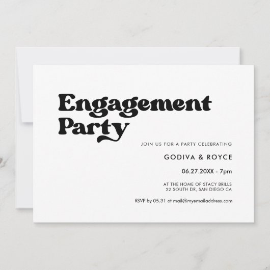 Invitation Fête de fiançailles noir et blanc rétro (Devant)