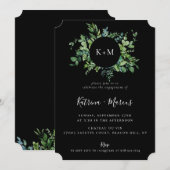 Invitation Fête de fiançailles noire avec verdure botanique m (Devant / Derrière)