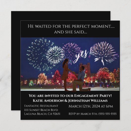 Invitation Fête de fiançailles - Photo - Toile de fond de feu (Devant / Derrière)