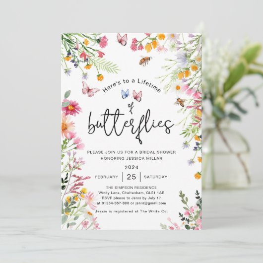 Invitation Fête de Fiançailles Printanière Papillon Fleurs Sa (Debout devant)