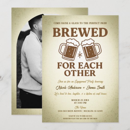 Invitation Fête de fiançailles rétro de bière artisanale bras (Devant / Derrière)