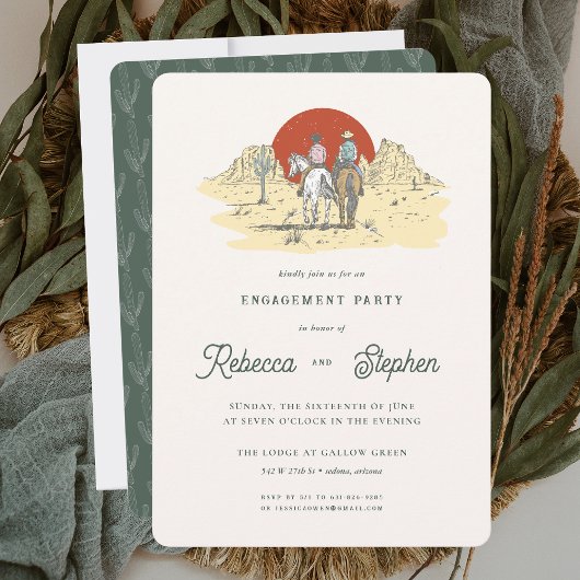Invitation Fête de fiançailles rétro Désert occidental | Boho