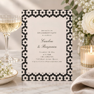 Invitation Fête de fiançailles rétro noir et blanc Art Déco