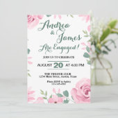 Invitation Fête de fiançailles rose et vert mousse Pretty Pin (Debout devant)