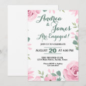 Invitation Fête de fiançailles rose et vert mousse Pretty Pin (Devant / Derrière)