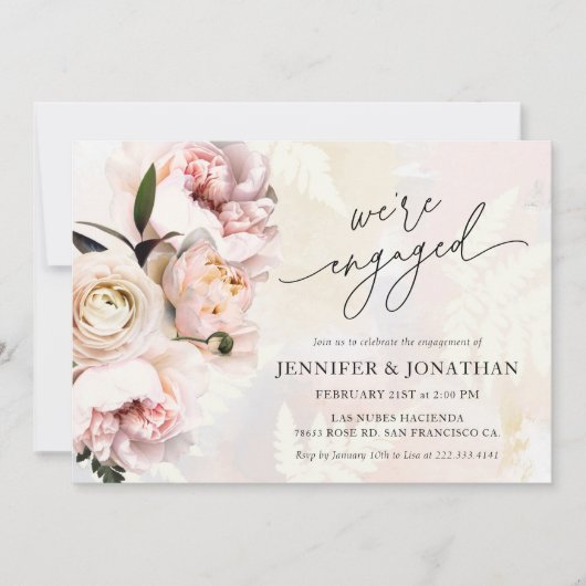 Invitation Fête de fiançailles rose pâle (Devant)