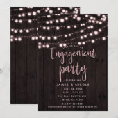 Invitation Fête de fiançailles Rose Pêche Bois Rustique et Lu (Devant / Derrière)