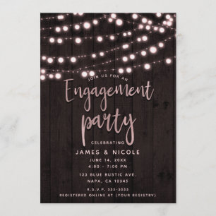 Invitation Fête de fiançailles Rose Pêche Bois Rustique et Lu