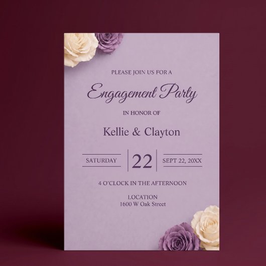 Invitation Fête de fiançailles Rose Pourpre